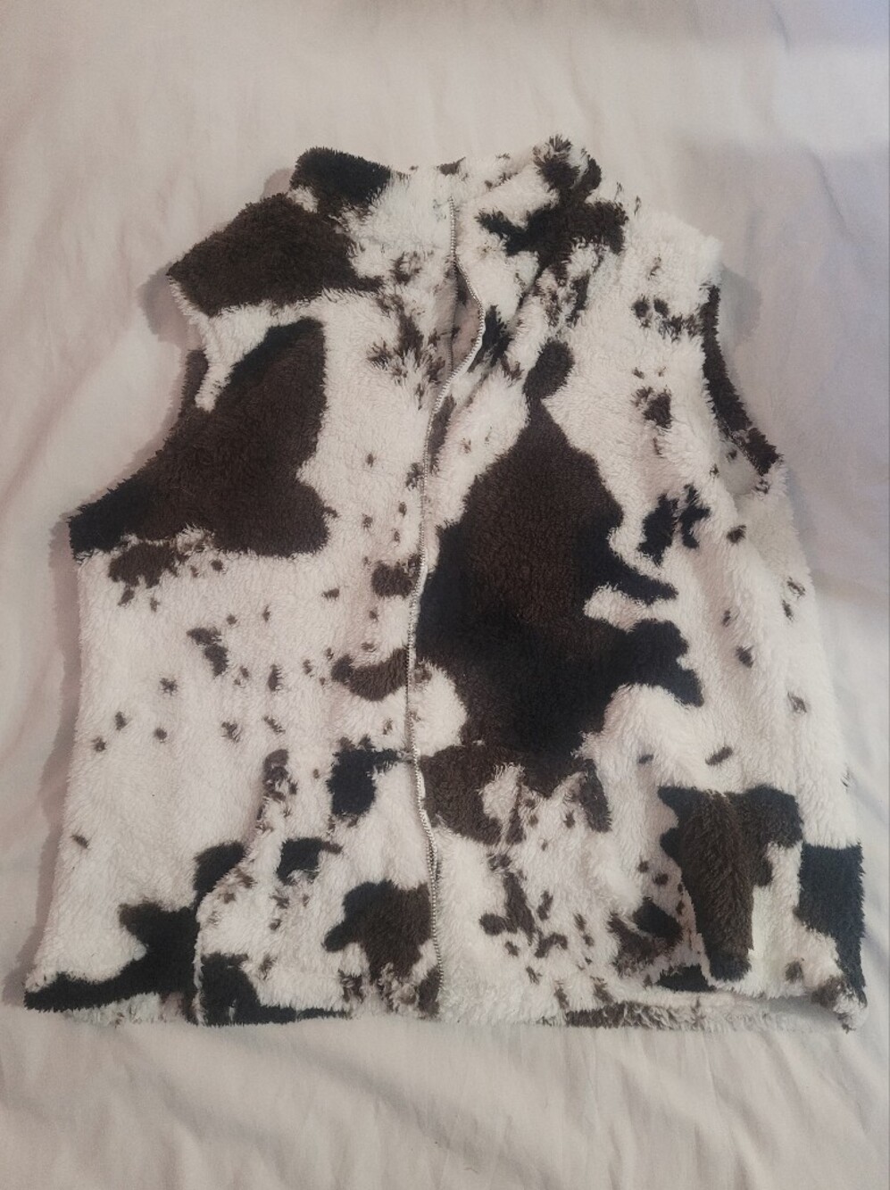 Plush Black & White Cow-Print Women's Pajama Vest